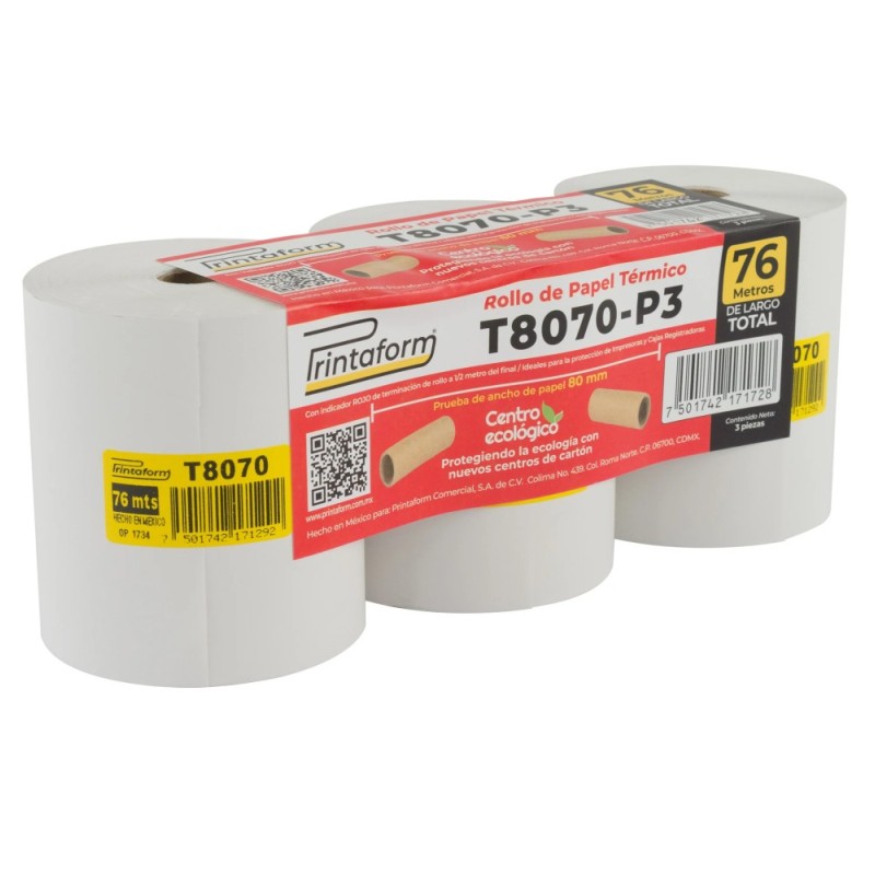 ROLLO TERMICO 80MM X 68MTS PRINTAFORM PAQ C3 C.16